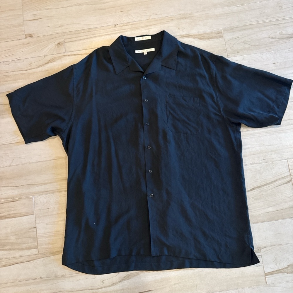 Perry Ellis 100% Silk Camp Shirt — True Black — XL — Like New
